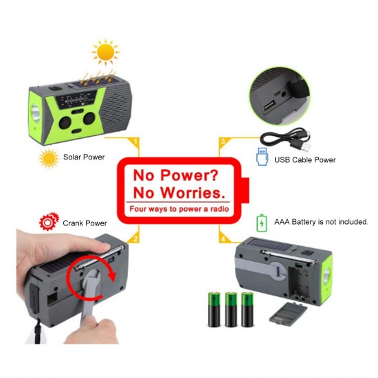 AM/FM & NOAA Emergency Radio Hand Crank Radio with Flashlight for SOS Emergency Portable Solar Radios Self Powered AM/FM Radio with 2000mAh Power Bank Cell Phone Charger USB Rechargeable Great Emergency Supplies(AAA Battery not Included)