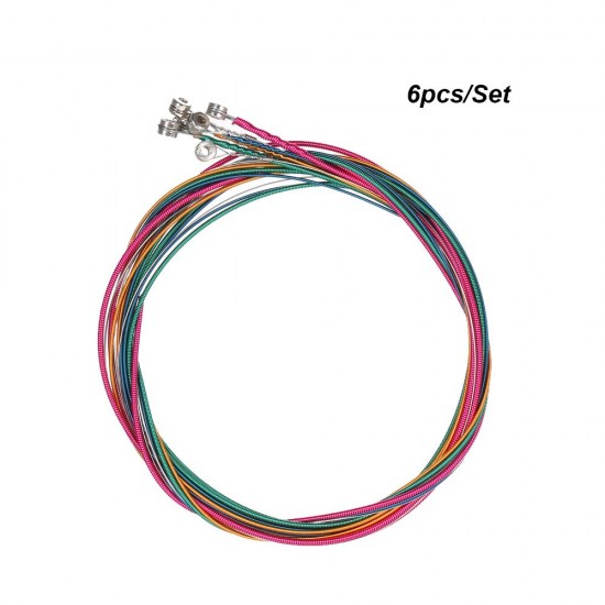 6pcs/Set Rainbow Colors Colorful Acoustic Guitar Strings Musical Instruments Replacement Steel Chord Wire