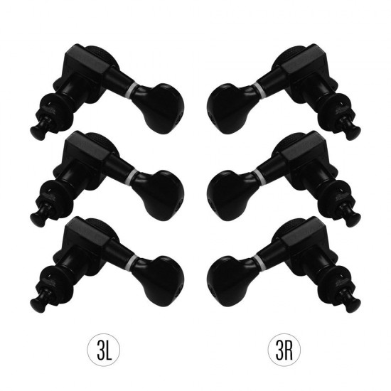 6 Pieces Guitar Machine Heads Knobs String Tuning Peg Locking Tuners for Acoustic Electric Guitars 3L3R with Mounting Screws and Ferrules Black