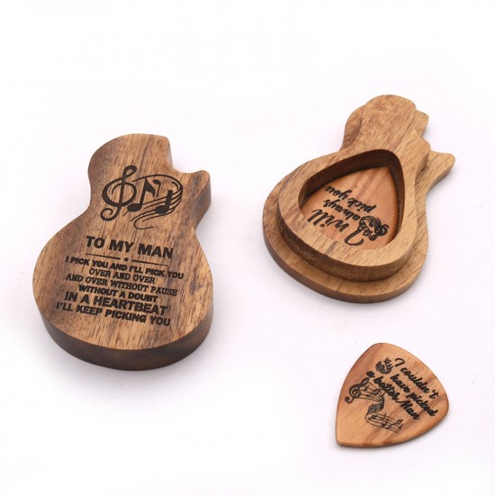 2 Pcs Wooden Guitar Picks with Box Wood Picks for Acoustic Electric Guitars Plectrum Bass Ukulele Musical Instrument Tool