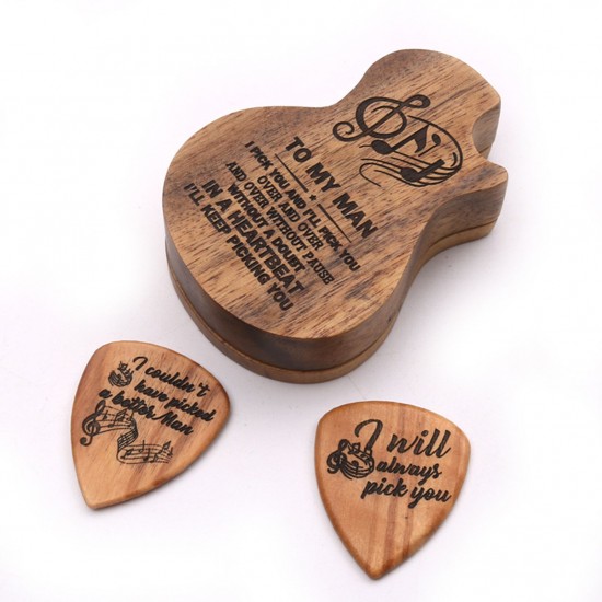 2 Pcs Wooden Guitar Picks with Box Wood Picks for Acoustic Electric Guitars Plectrum Bass Ukulele Musical Instrument Tool