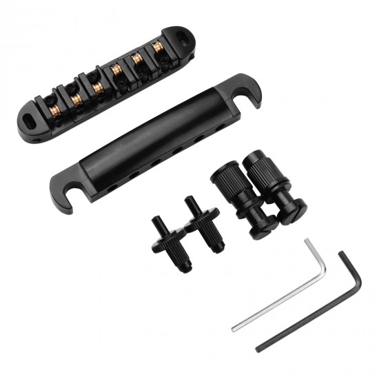 Guitar Roller Saddle Bridge Tailpiece Set with Studs/Wrenches Replacement for LP Electric Guitars