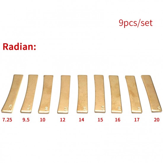 9Pcs Guitar Brass Radian Fret Inserts 7.25/9.5/10/12/14/15/16/17/20 Radius Fingerboard Fret Press Caul Insert for Acoustic/Electric Guitar Electric Bass