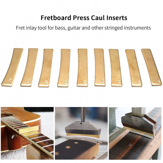 9Pcs Guitar Brass Radian Fret Inserts 7.25/9.5/10/12/14/15/16/17/20 Radius Fingerboard Fret Press Caul Insert for Acoustic/Electric Guitar Electric Bass