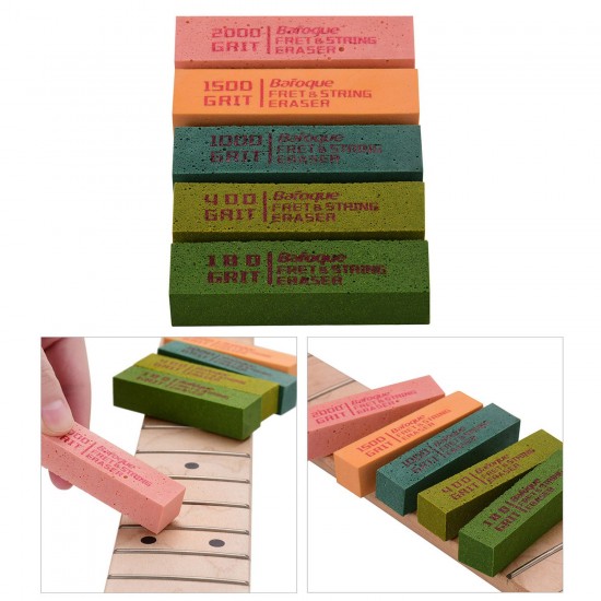 Guitar Fret Polishing Erasers Abraisive Rubber Blocks with 180 Grit & 400 Grit & 1000 Grit & 1500 Grit & 2000 Grit for Guitar Fret Strings Polishing Maintaining