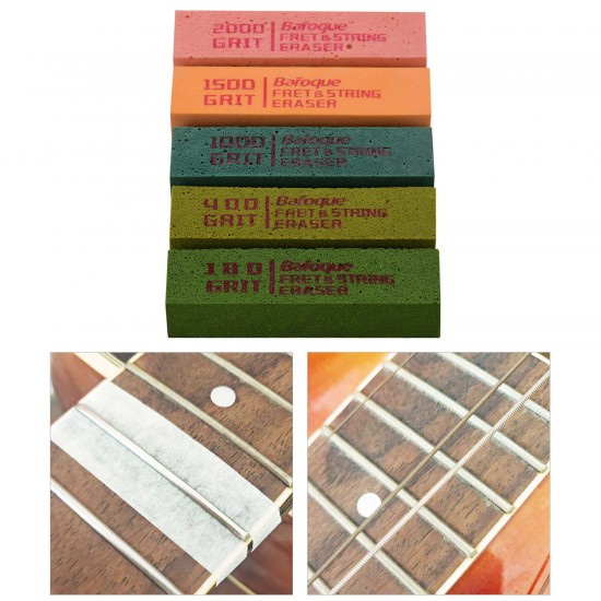 Guitar Fret Polishing Erasers Abraisive Rubber Blocks with 180 Grit & 400 Grit & 1000 Grit & 1500 Grit & 2000 Grit for Guitar Fret Strings Polishing Maintaining