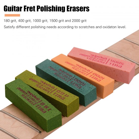 Guitar Fret Polishing Erasers Abraisive Rubber Blocks with 180 Grit & 400 Grit & 1000 Grit & 1500 Grit & 2000 Grit for Guitar Fret Strings Polishing Maintaining