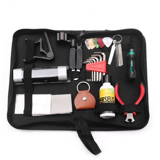 Guitar Repairing Tools Set Stringed Instrument Fretboard Maintenance Tools Repairing Tools Bag for Guitar Ukulele