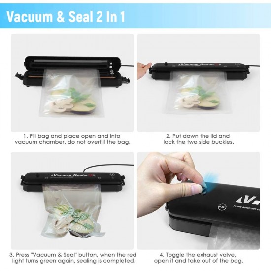 Vacuum Sealer Machine Automatic Vacuum Air Sealing System with 15 Sealing Bags For for Food Preservation Storage Saver