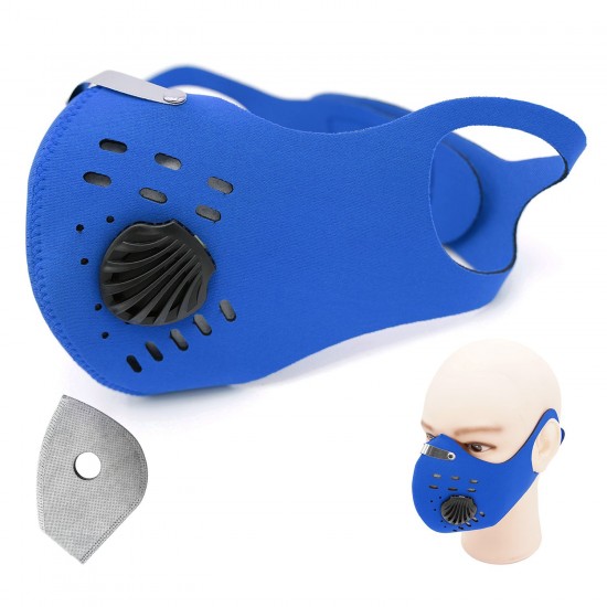 Adults Mouth Mask with Double Valves Active Carbon Filter Adjustable Safety Mask Reusable Breathing Valve Mask for Running Cycling Camping Traveling