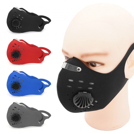 Adults Mouth Mask with Double Valves Active Carbon Filter Adjustable Safety Mask Reusable Breathing Valve Mask for Running Cycling Camping Traveling