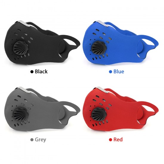 Adults Mouth Mask with Double Valves Active Carbon Filter Adjustable Safety Mask Reusable Breathing Valve Mask for Running Cycling Camping Traveling