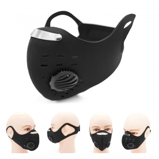 Adults Mouth Mask with Double Valves Active Carbon Filter Adjustable Safety Mask Reusable Breathing Valve Mask for Running Cycling Camping Traveling