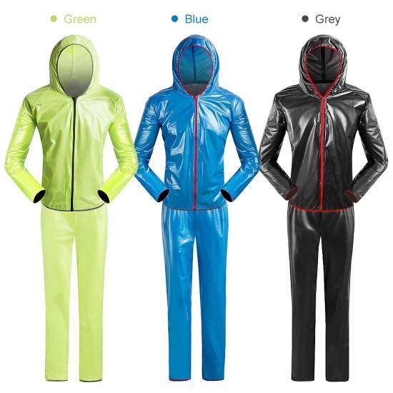 Waterproof Raincoat Pants Set Women Men Reflective Waterproof Hooded Suit for Cycling Riding Camping